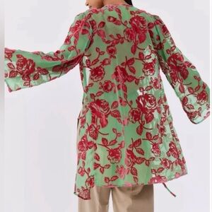 🟠NWT URBAN OUTFITTERS Fiona Burnout Robe in Green/Red OS
